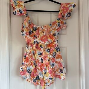 Floral Ruffle Sleeve Women's Romper